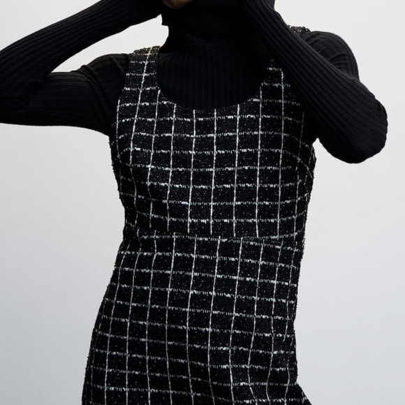 Mango Black and White Sheath Mini Dress for Work - Picture 6 of 12